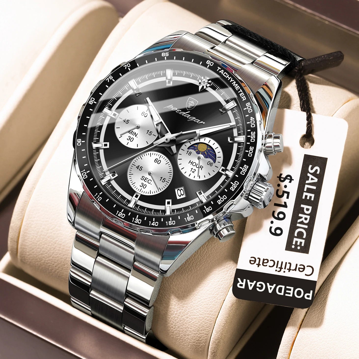 Waterproof Stainless Steel Men's Chronograph Watch - Smarsty