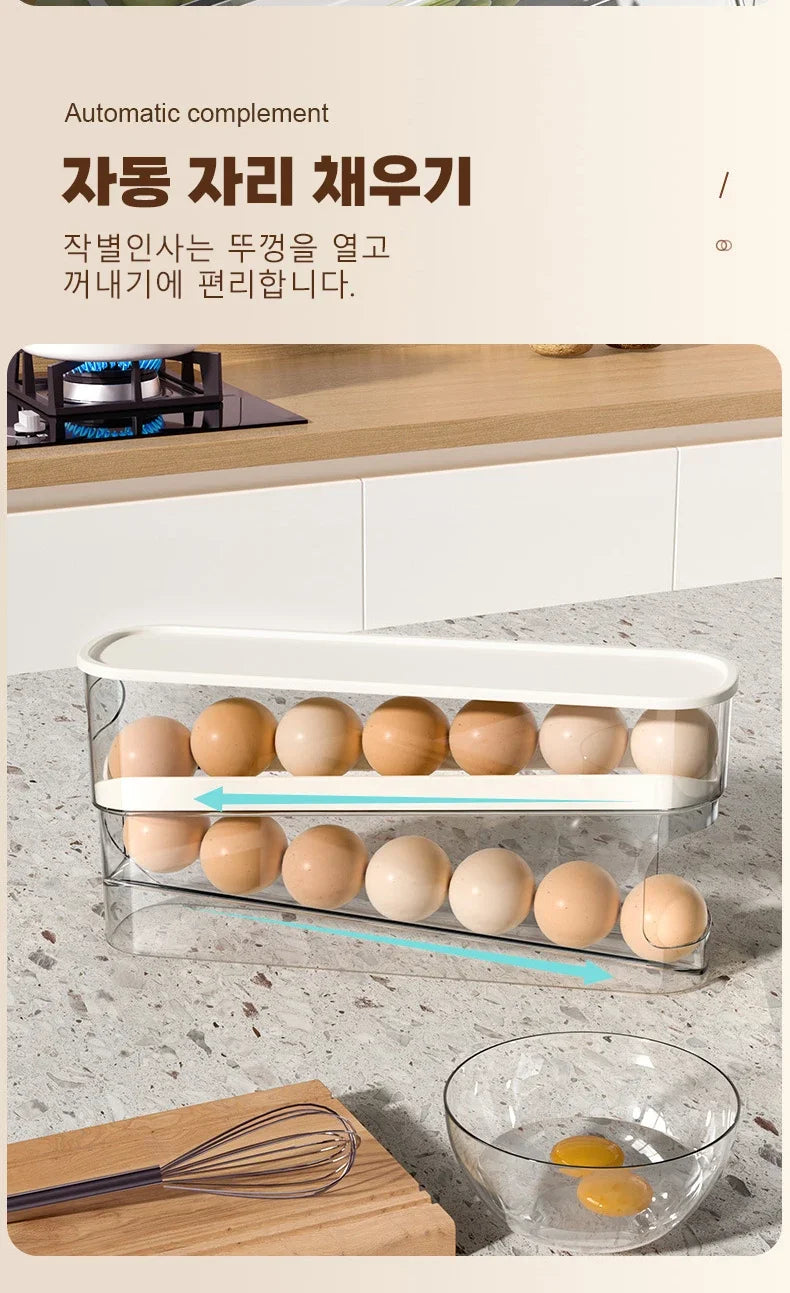Slide Type Egg Carton Double Automatic Egg Roller Refrigerator Side Door Egg Storage Kitchen Countertop Egg Holder by Smarsty
