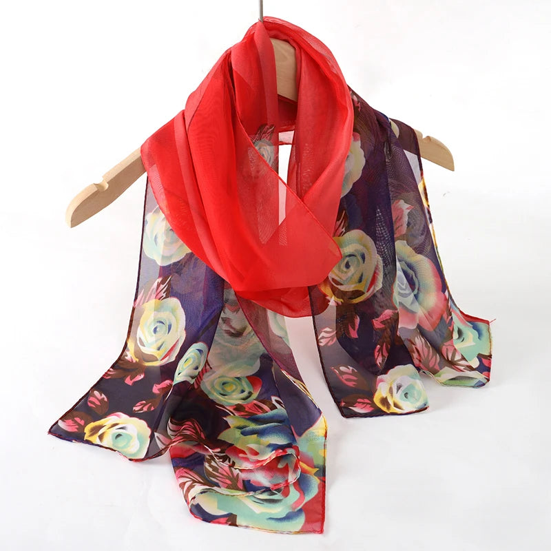 Women Print Chiffon Scarf Lightweight Sunscreen Shawl Wrap - Smarsty