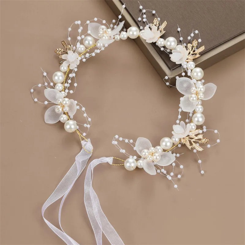 Bohemian Pearl Flower Headband For Girls Wedding Bridal - Smarsty