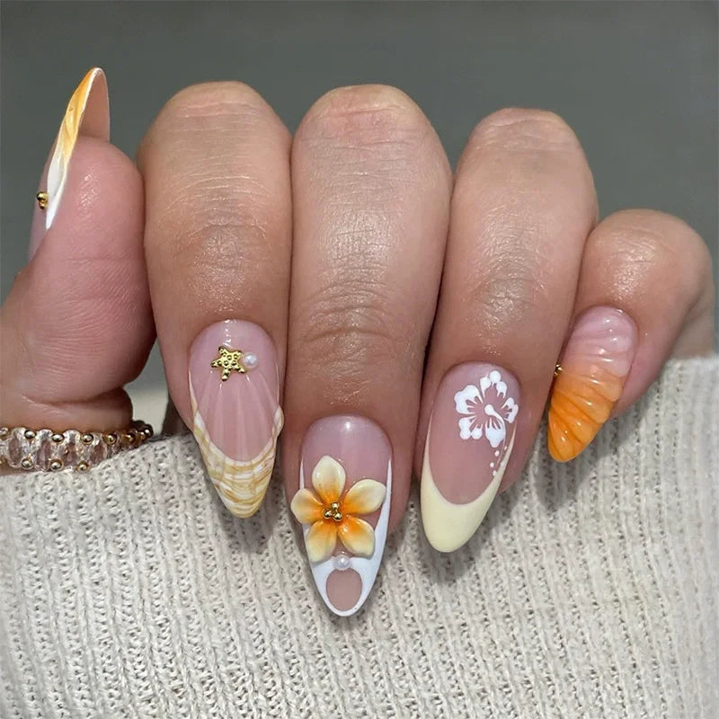 24Pcs Pink Almond False Nails with French Design - Smarsty