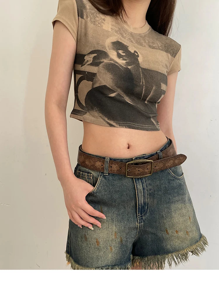 Y2K Retro Women Belt Casual PU Leather Brown - Smarsty