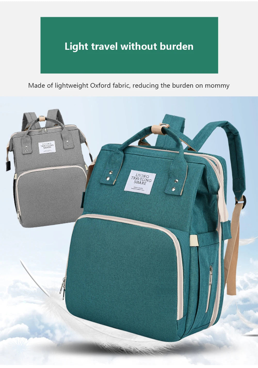 Folding Mommy Bag Lightweight Portable Folding Crib Bed Large-capacity Baby Backpack Female Mommy Outting Bag Mummy Bag by Smarsty