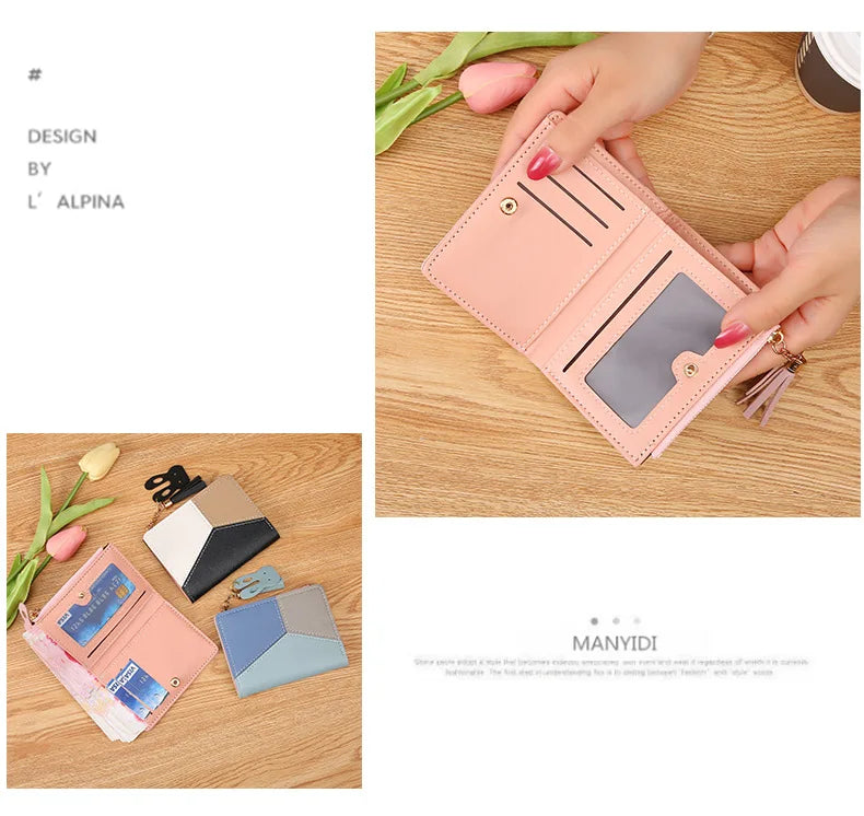 Fashion Women's Wallet Zipper Coin Purse Lady Short Clutch Purse Handbag Patchwork Leather Female Card Holder Wallet Phone Pouch