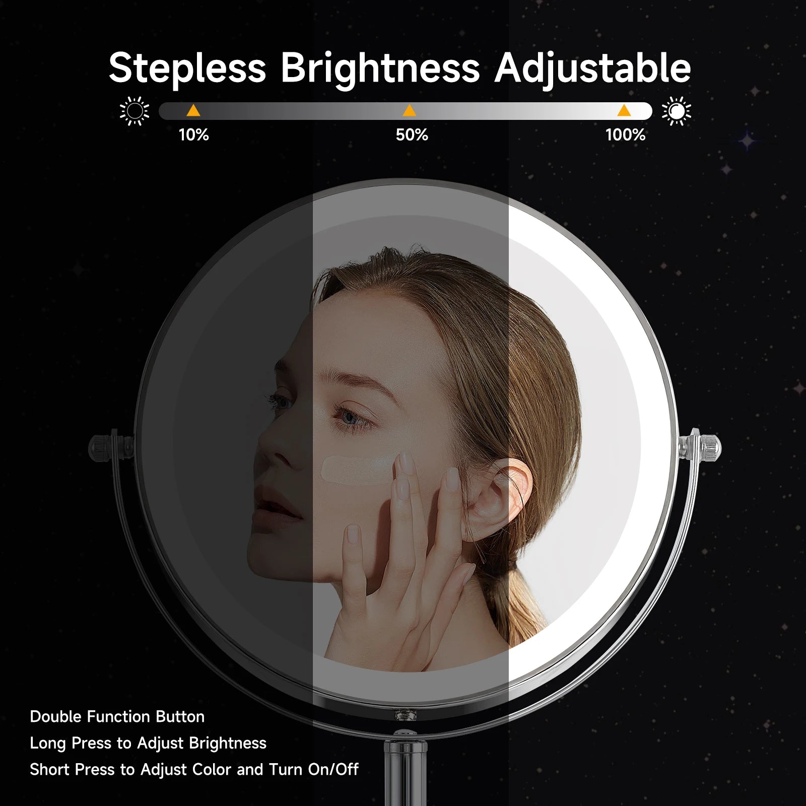 Lighted Makeup Mirror with Brighter Lights,1x/10xTrue HD Magnifying Tabletop Vanity Mirror with Touch Control, 360°Rechargeable