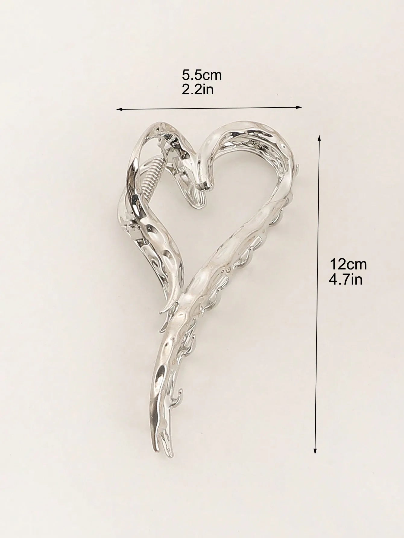 Large Silver Heart Hair Claw Clip Elegant Secure Hold - Smarsty