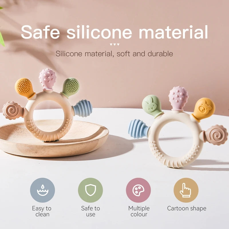 1pc Silicone Teether Baby 0 12 Months Teething Toys Teether Ring Silicone Baby Teether Toys for Toddler BPA Free Baby Toys Gifts by Smarsty