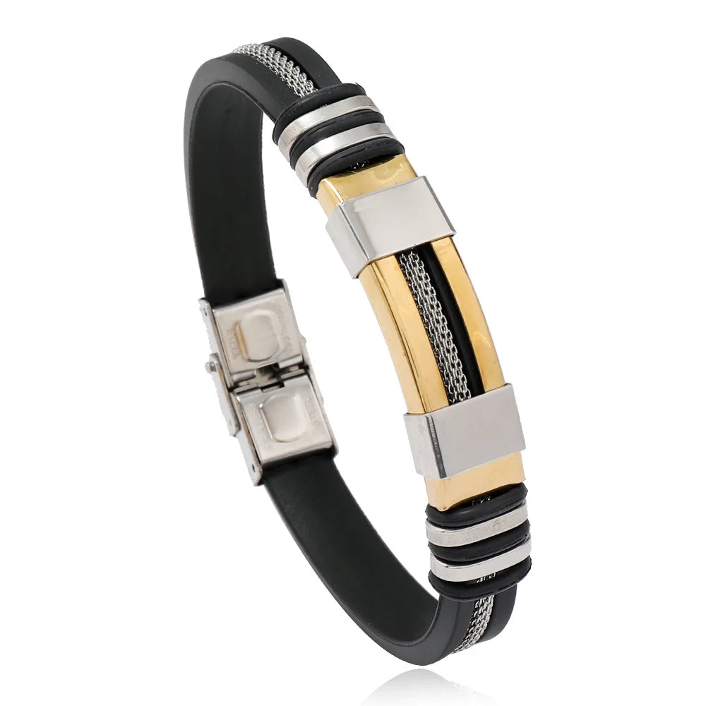 Mens Stainless Steel Leather Bracelet Handmade Hiphop Accessory - Smarsty