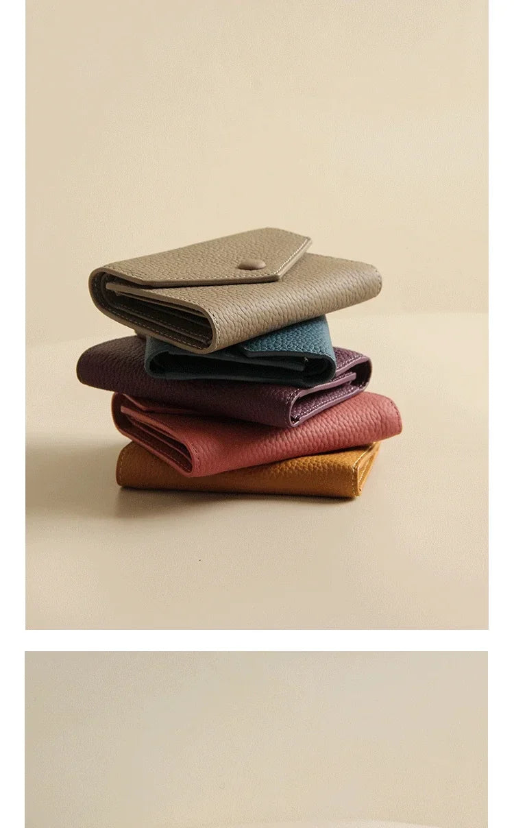 New PU Leather Small For Women Wallet Luxury Envelope Card Holder Brand Designer Multipurpose Zip Coin Cowhide Short Purse 2024