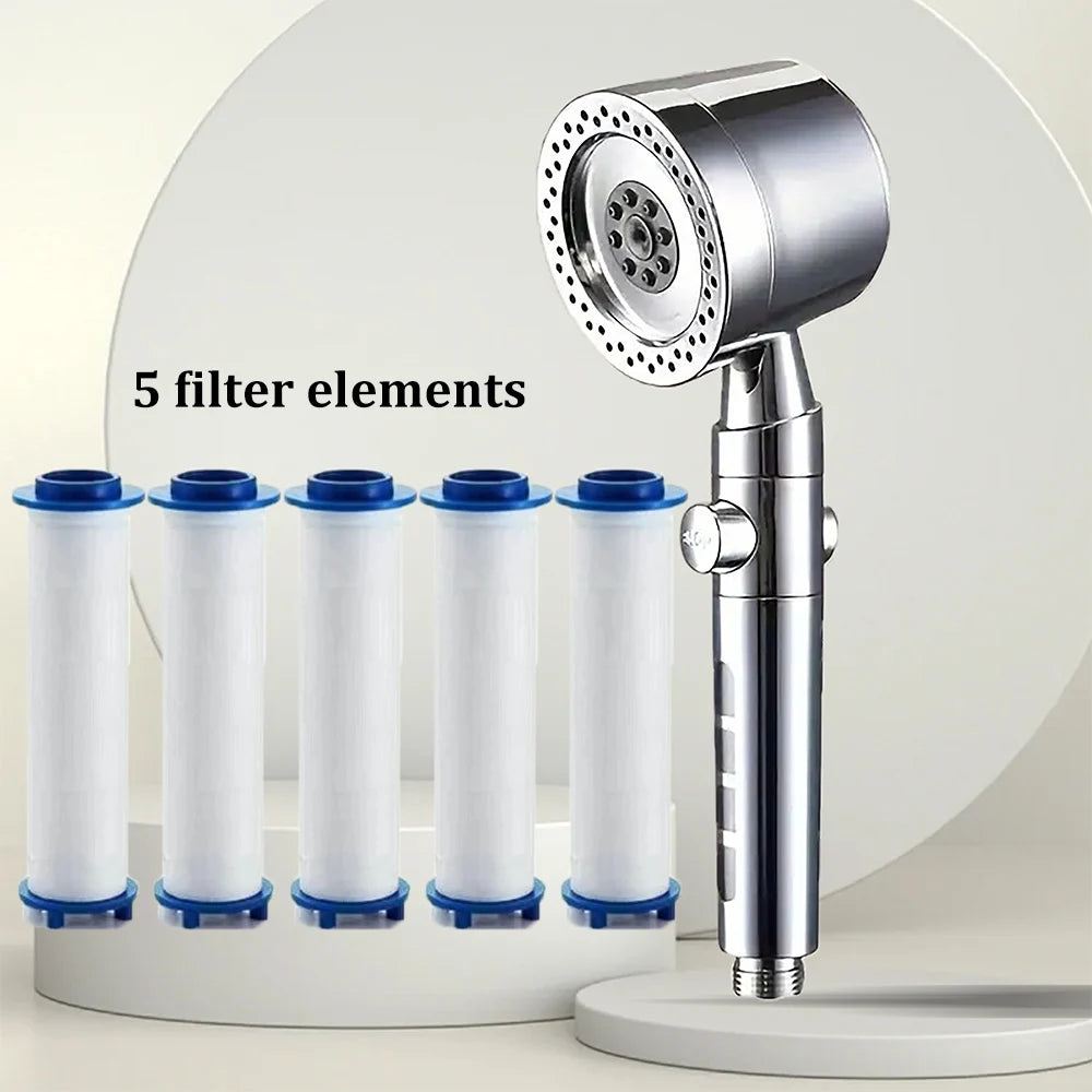 New High Pressure Water Saving Filter Shower Head 5 Modes Handheld Shower Head One Button Stop Bathroom Accessories Set - Smarsty