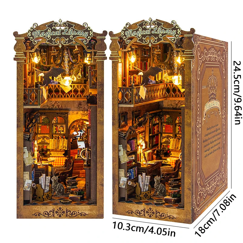DIY Book Nook Kit 3D Miniature Wooden Doll House Photo Frame Ornament Bookshelf Insert Retro Booknook Decor For Birthday Gifts by Smarsty