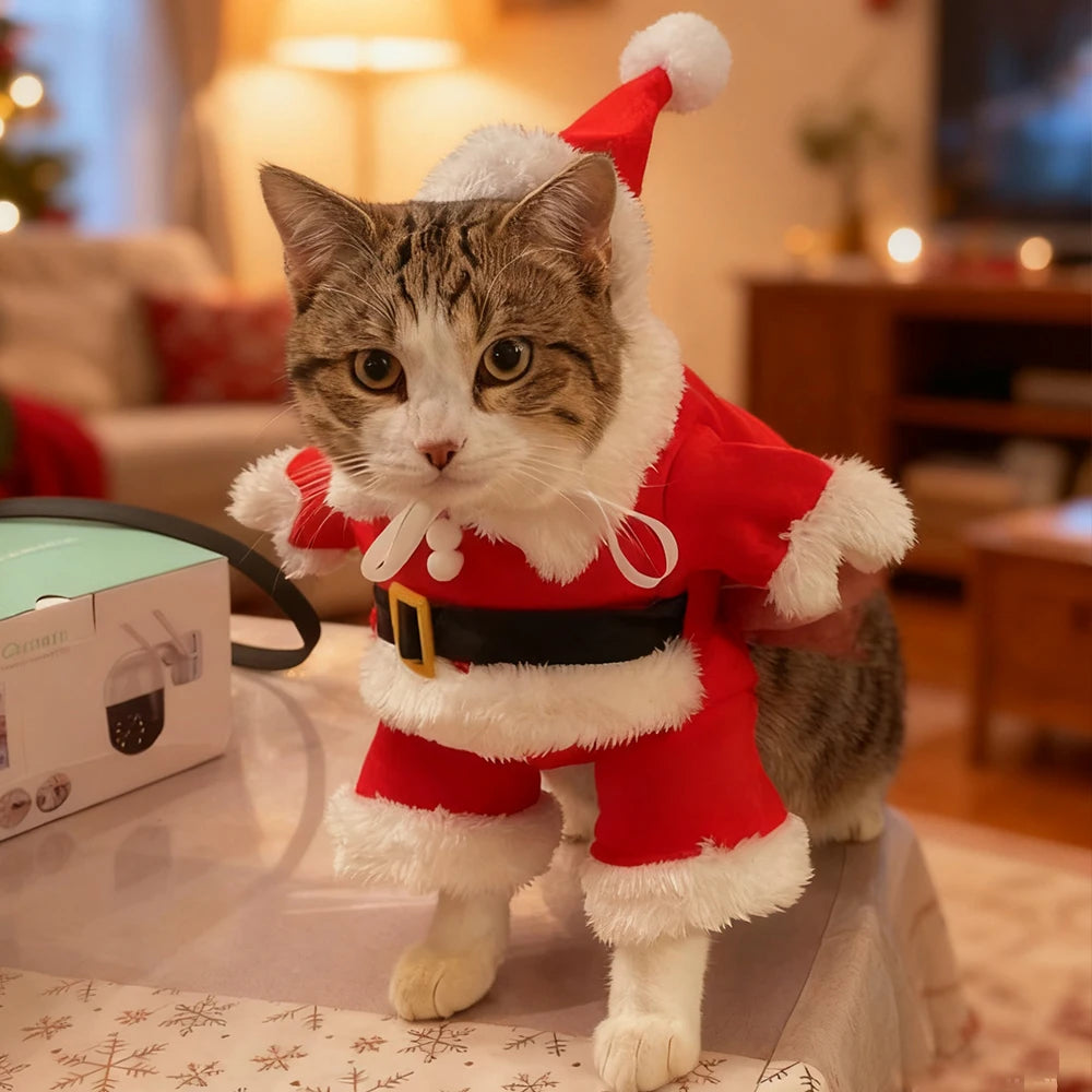 Christmas Pet Costumes Cute Kitten Santa Claus Clothes For Small Medium Dogs Cats Holiday Party Dress Up Apparel Sphynx Outfits - Smarsty