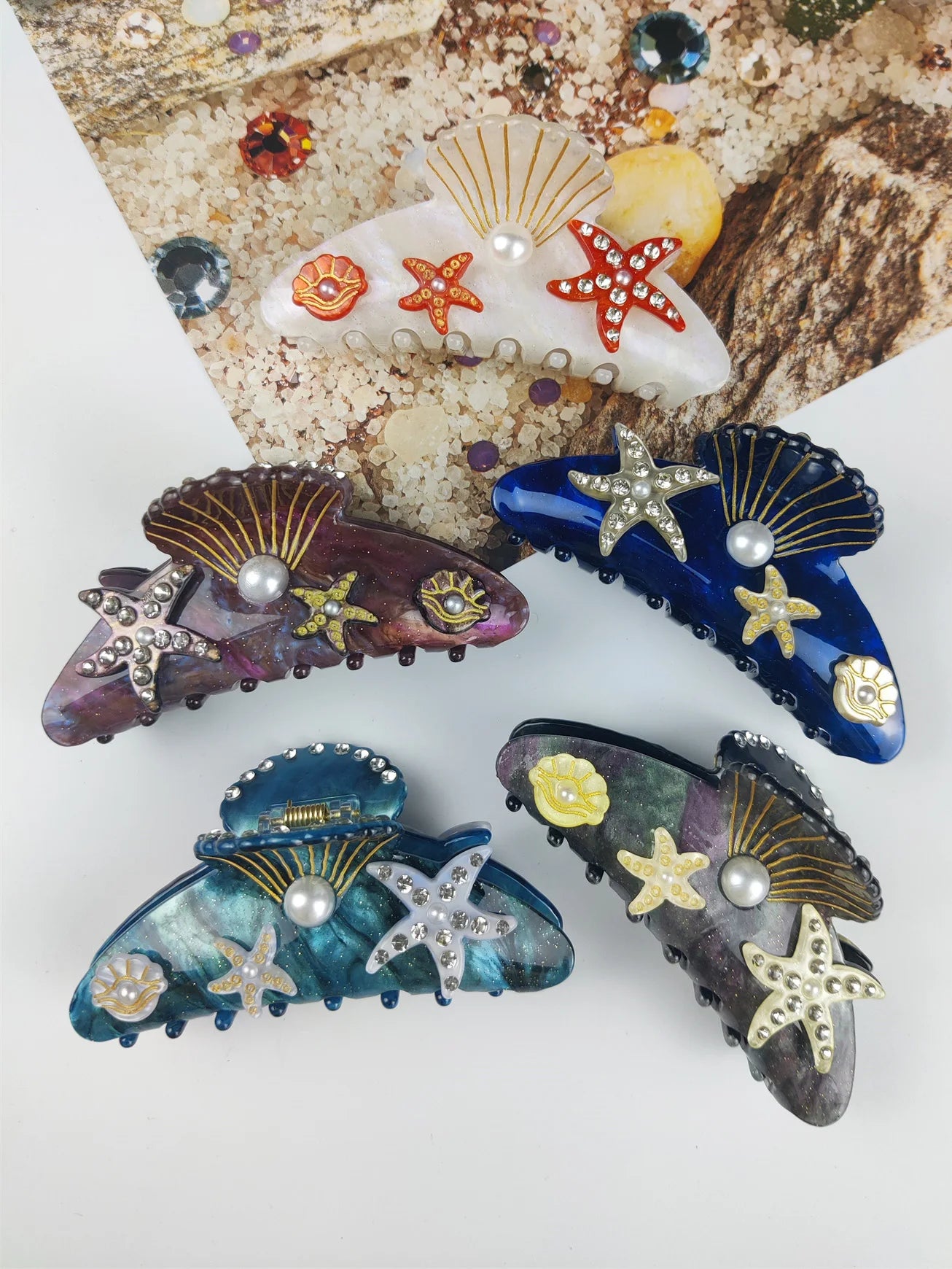 Handmade Large Sea Hair Claw Clips Acetate Beach Starfish - Smarsty