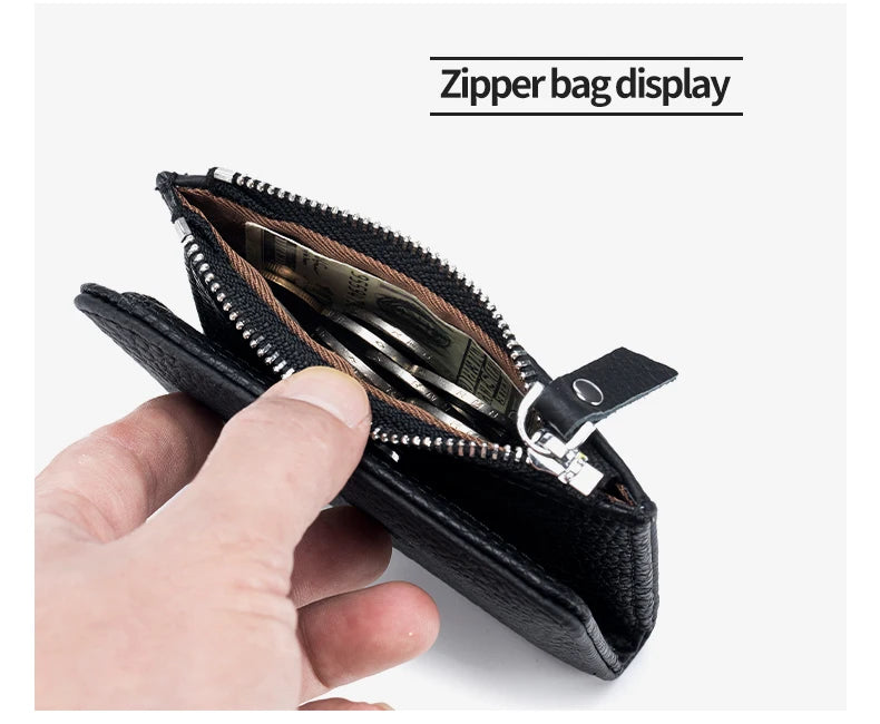 Genuine Leather Men Women Cute Short Wallet Luxury Solid Zipper Coin Purse rfid Bank Credit Card Holder Slim Small Money Bag