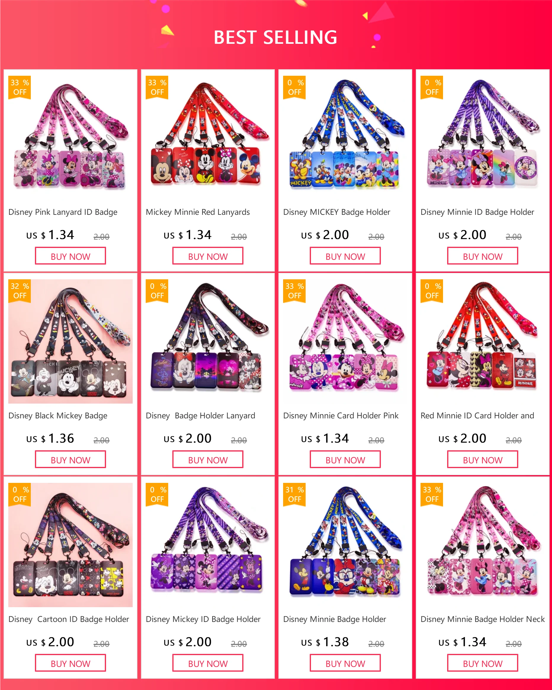 Disney Pink Lanyard ID Badge Holder Mickey Credit Card Case Neck Strap Minnie Card Holders Girl Credentials Accessories Keychain