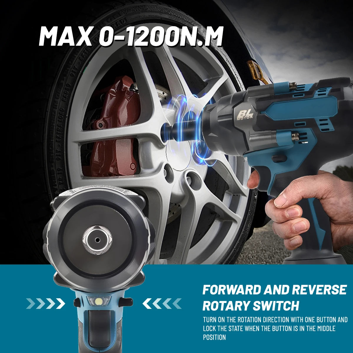 1200N.M Torque Brushless Electric Impact Wrench Cordless Power Tool - Smarsty