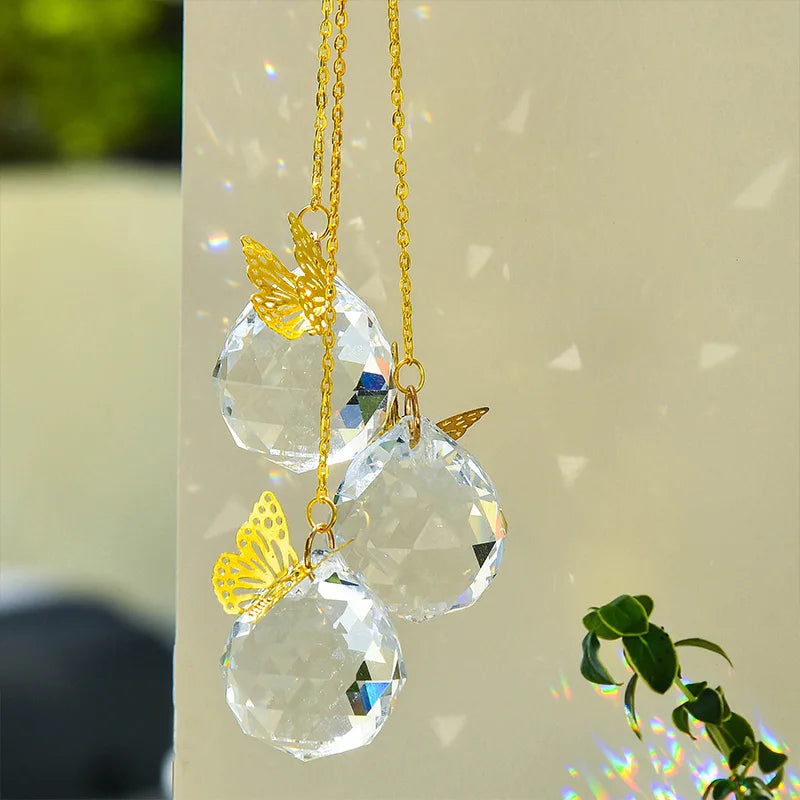 Handmade Butterfly Crystal Ball Prism Suncatcher Decor - Smarsty