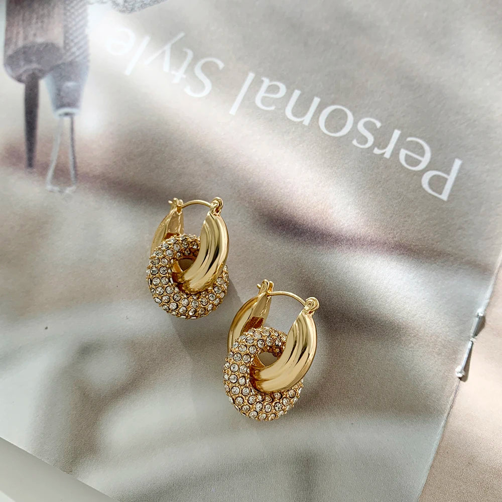 Gold Plated CZ Huggie Hoop Earrings Geometric U Shape - Smarsty