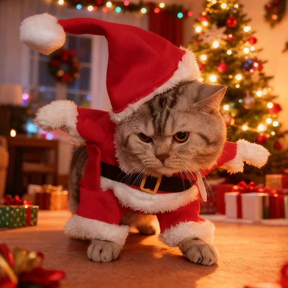 Christmas Pet Costumes Cute Kitten Santa Claus Clothes For Small Medium Dogs Cats Holiday Party Dress Up Apparel Sphynx Outfits - Smarsty