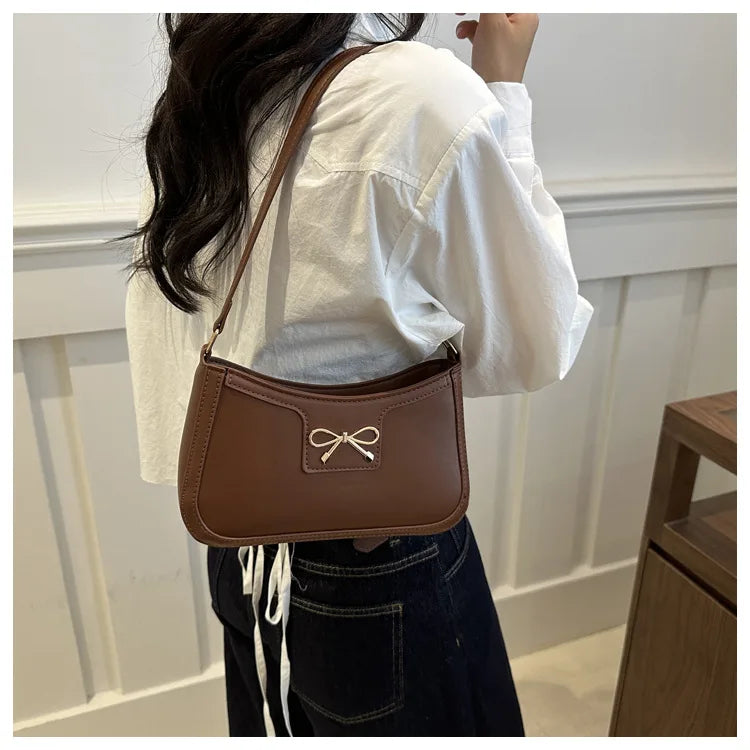 Metal Bow Shoulder Bag For Women With Classic Baguette - Smarsty