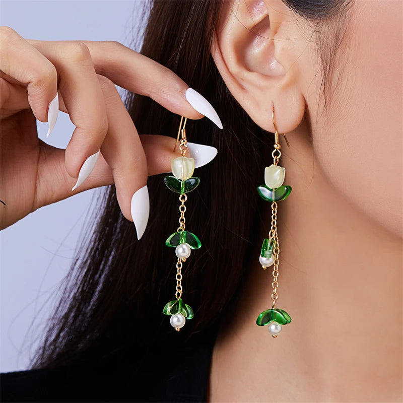 Korean Pearl Tassel Drop Earrings for Women with Zircon Detail - Smarsty