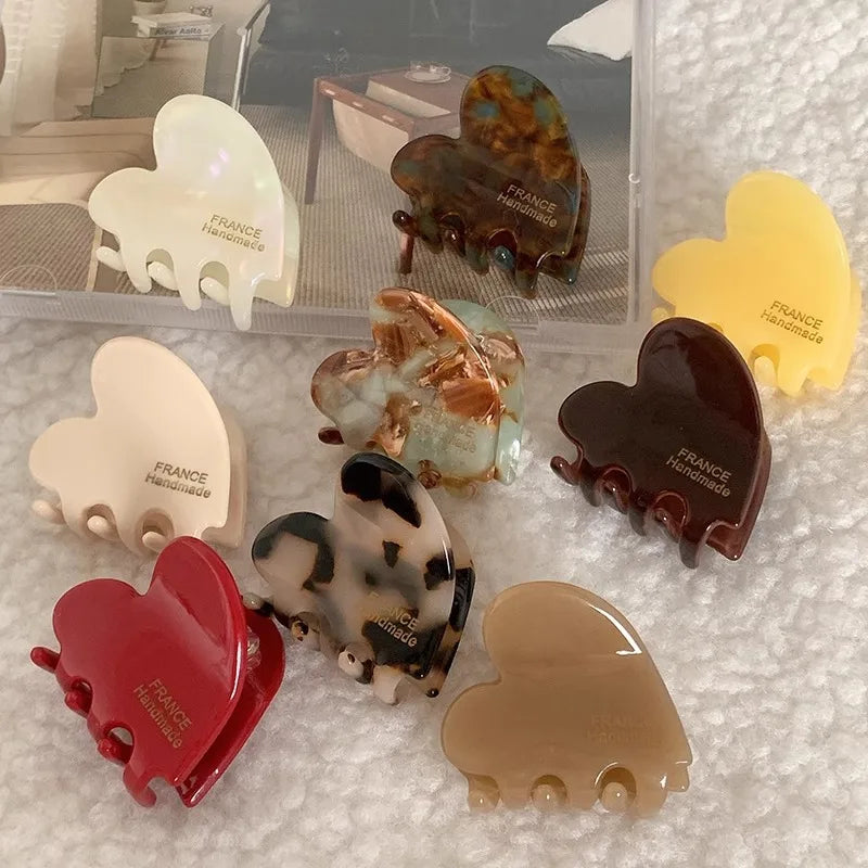 Small Heart Shaped Acetate Hair Clips Secure Hold Everyday - Smarsty