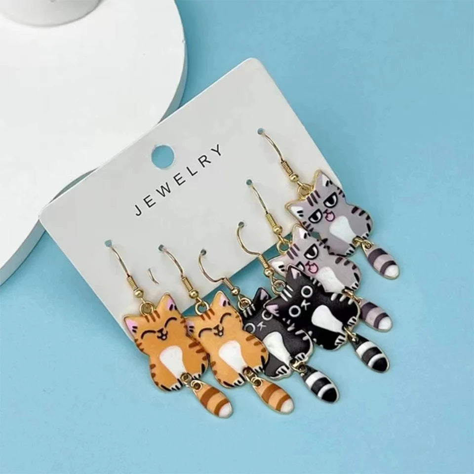 Cute Cat Dangle Earrings Set for Women - Smarsty
