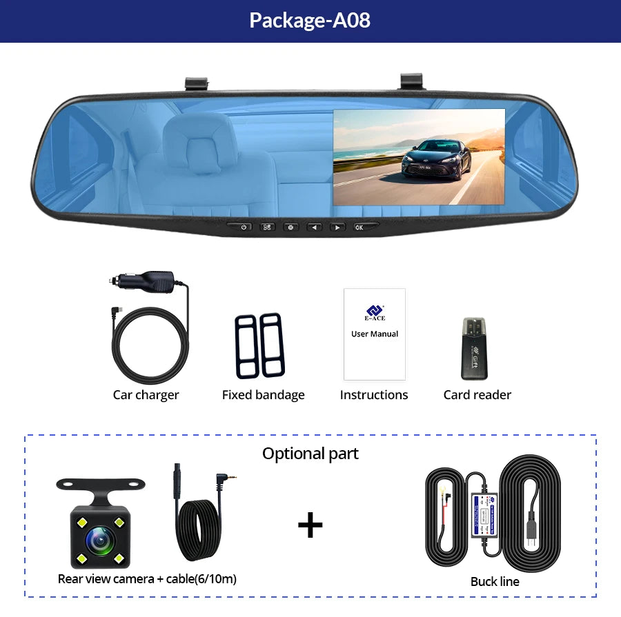 Dual Lens Dashcam With 4.3 Inch Rearview Mirror FHD 1080P - Smarsty