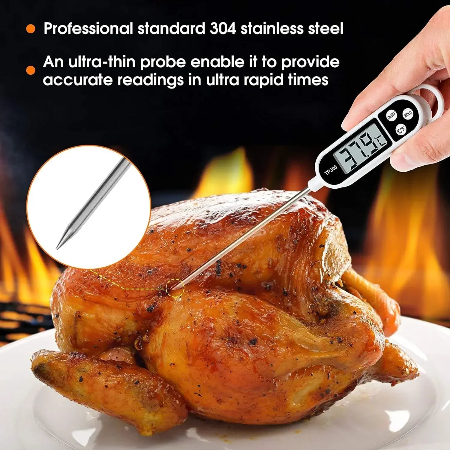 Digital Kitchen Thermometer Instant Read Meat Temperature Probe for Cooking BBQ Food LCD Display by Smarsty
