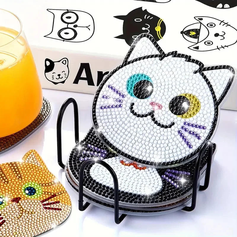 Diamond Painting Coasters Set with Cartoon Cat Design - Smarsty