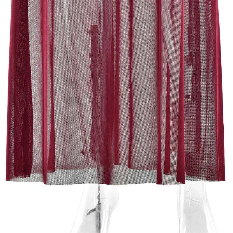 Mozision Mesh Ruched Sexy Maxi Dress For Women Fashion Zipper Patchwork See Through Long Sleeve Elegant Club Party Long Dress - Smarsty