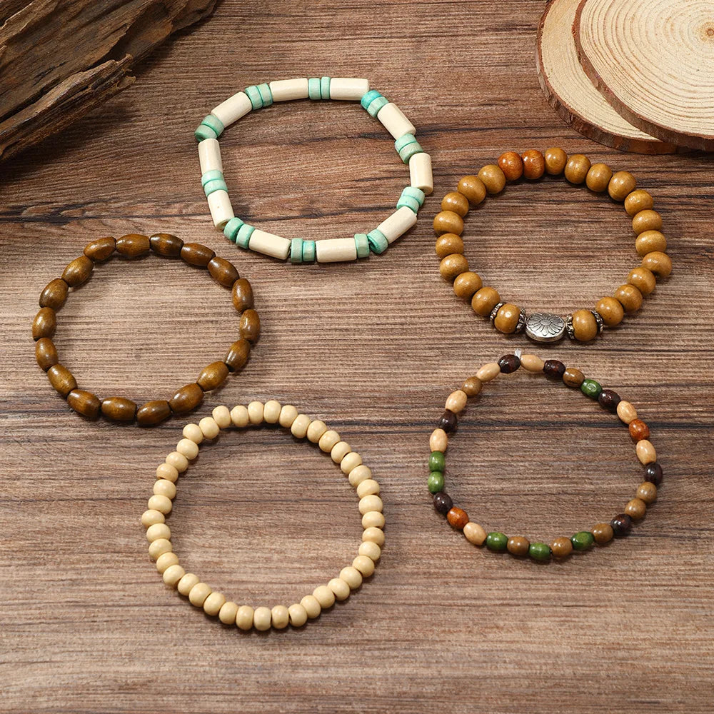 Ethnic Wood Bead Cactus Charms Bracelets for Women - Smarsty