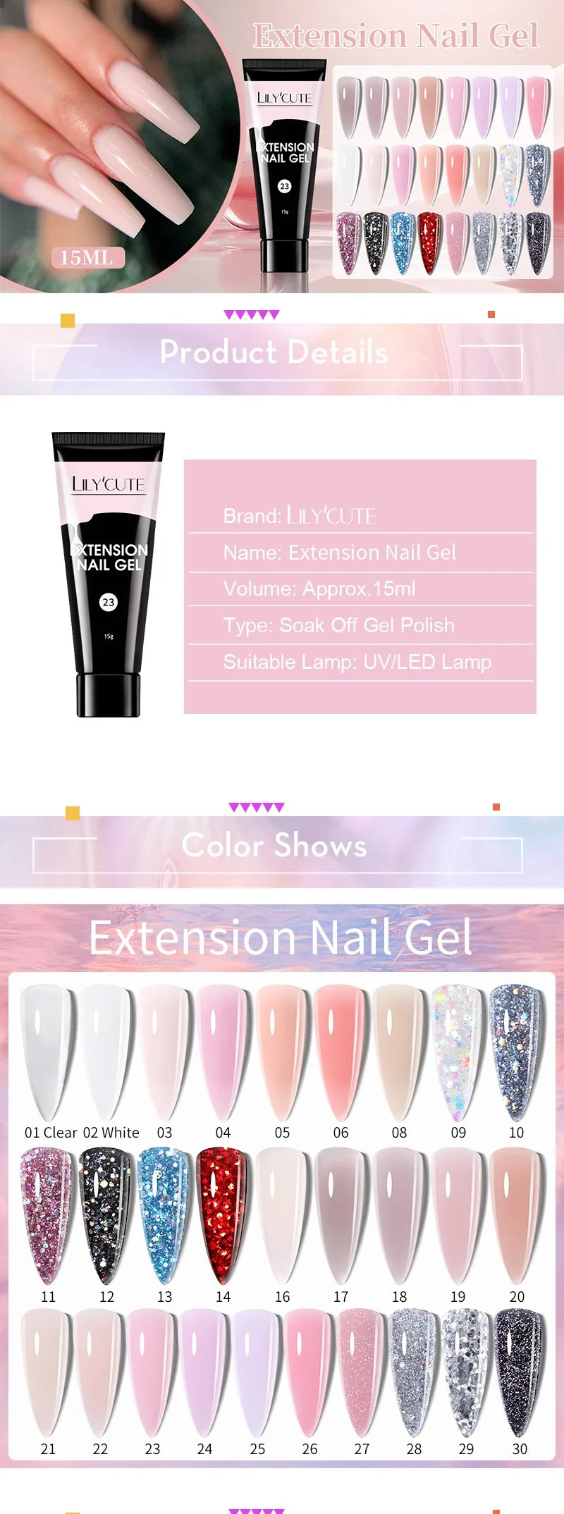 LILYCUTE Nail Gel Set with 6W LED Lamp for Quick Manicure - Smarsty
