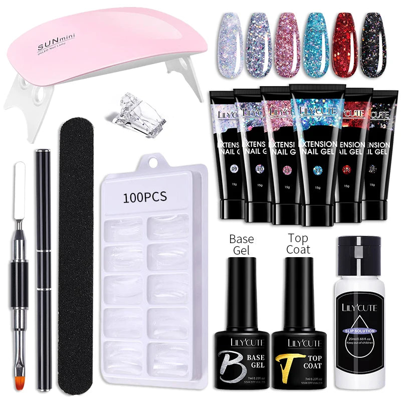 LILYCUTE Nail Gel Set with 6W LED Lamp for Quick Manicure - Smarsty