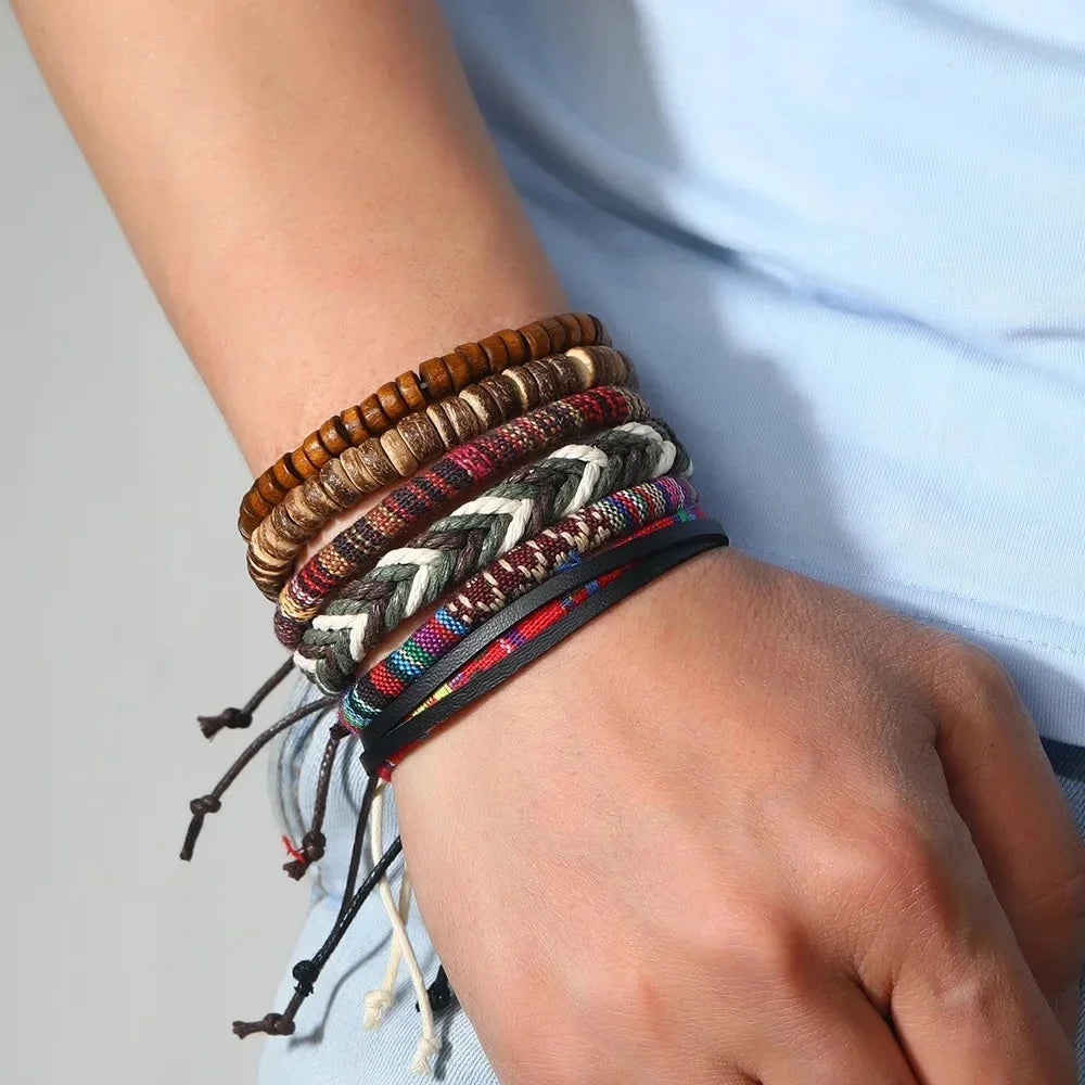 Men’s Leather Braided Bracelets Vintage Ethnic Wristband - Smarsty