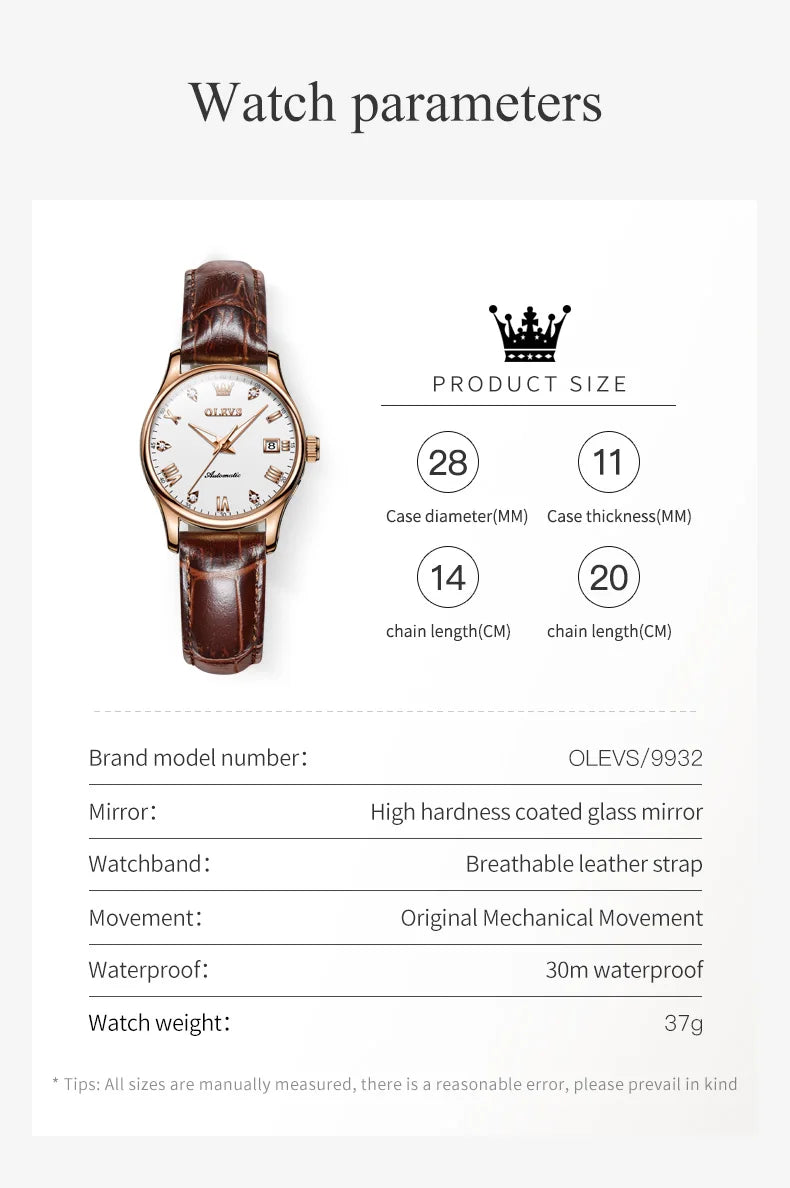 OLEVS Women's Luxury Waterproof Automatic Wristwatch - Smarsty