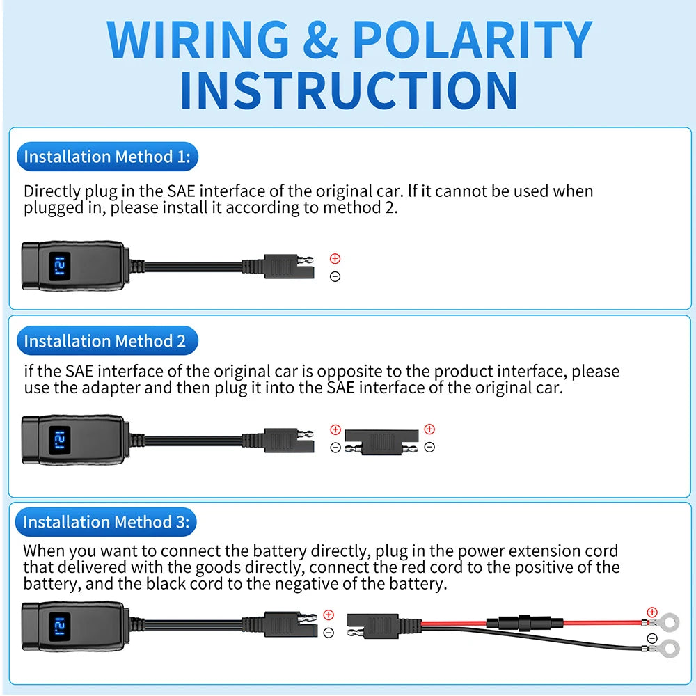 PD QC3.0 Motorcycle USB Fast Charger 60W Handlebar Dual USB Socket with Switch Voltmeter Waterproof 12V Power Supply Adapter - Smarsty