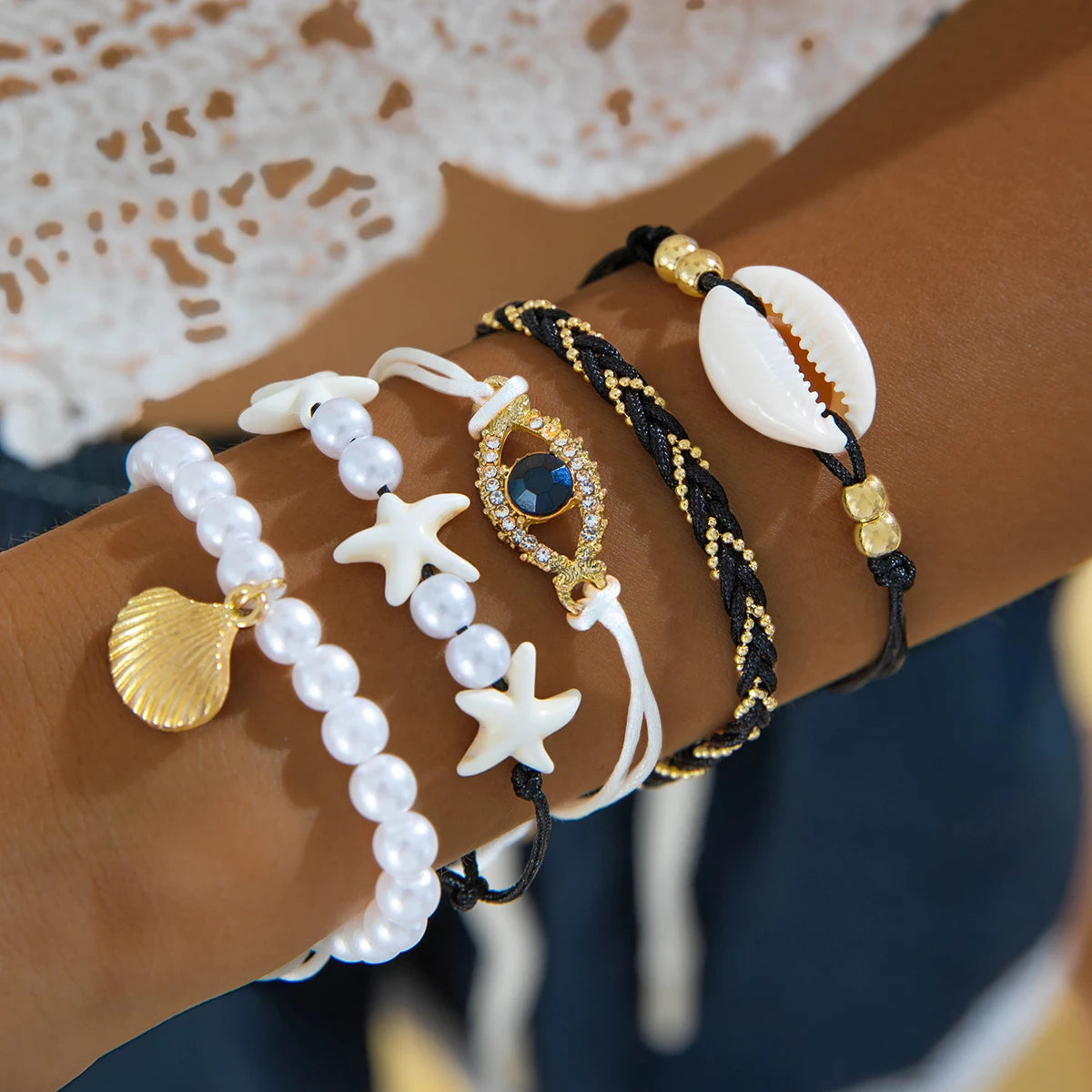 Bohemian Imitation Pearl Bracelets Set for Women - Smarsty