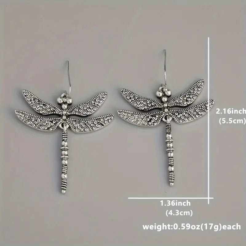 Vintage Dragonfly Dangle Earrings for Women in Silver Color - Smarsty