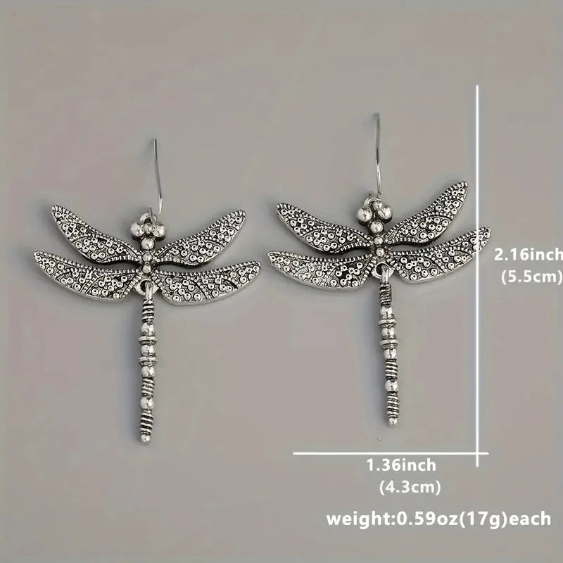 Vintage Dragonfly Dangle Earrings for Women in Silver Color - Smarsty