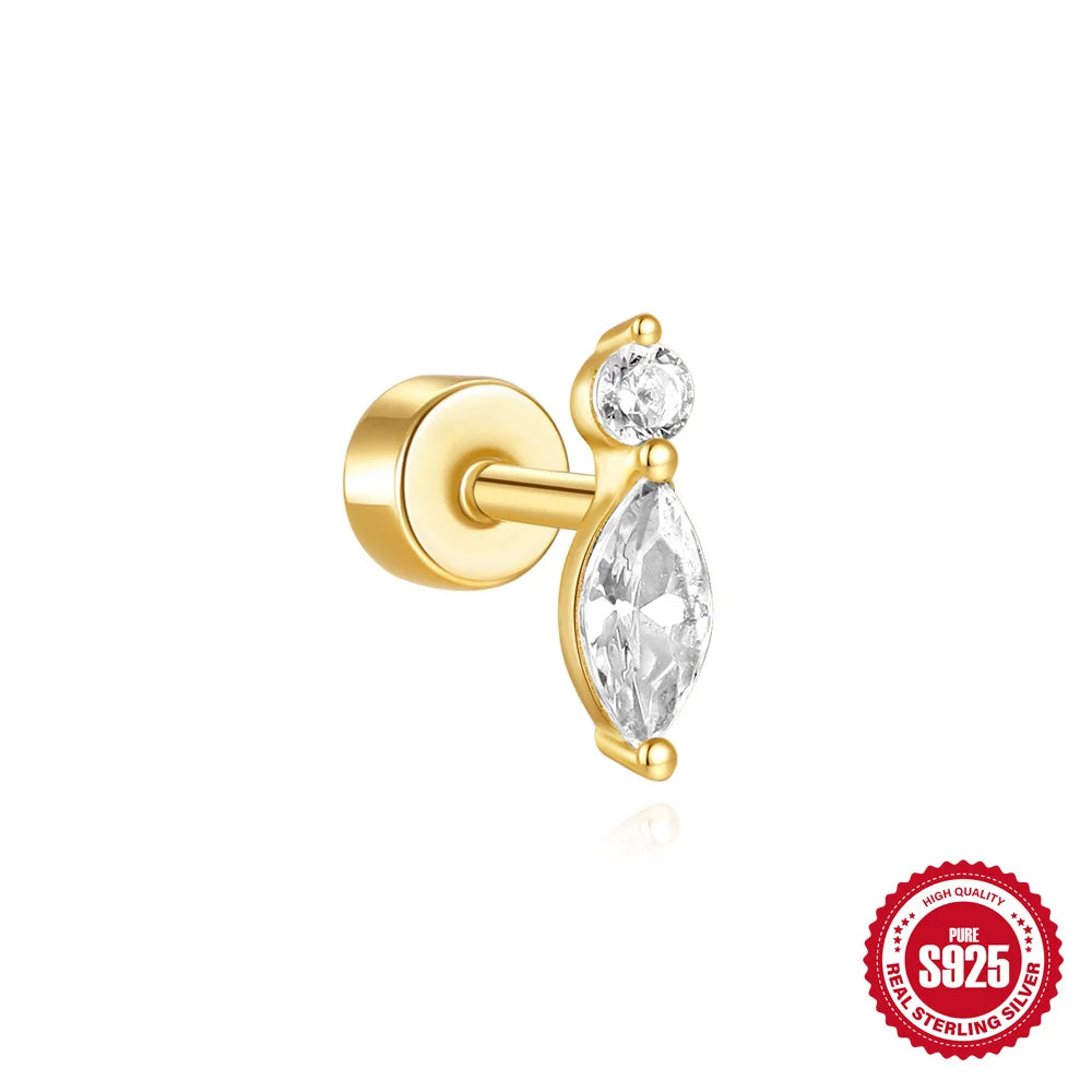 925 Silver Star Moon Zircon Stud Earrings Hypoallergenic - Smarsty