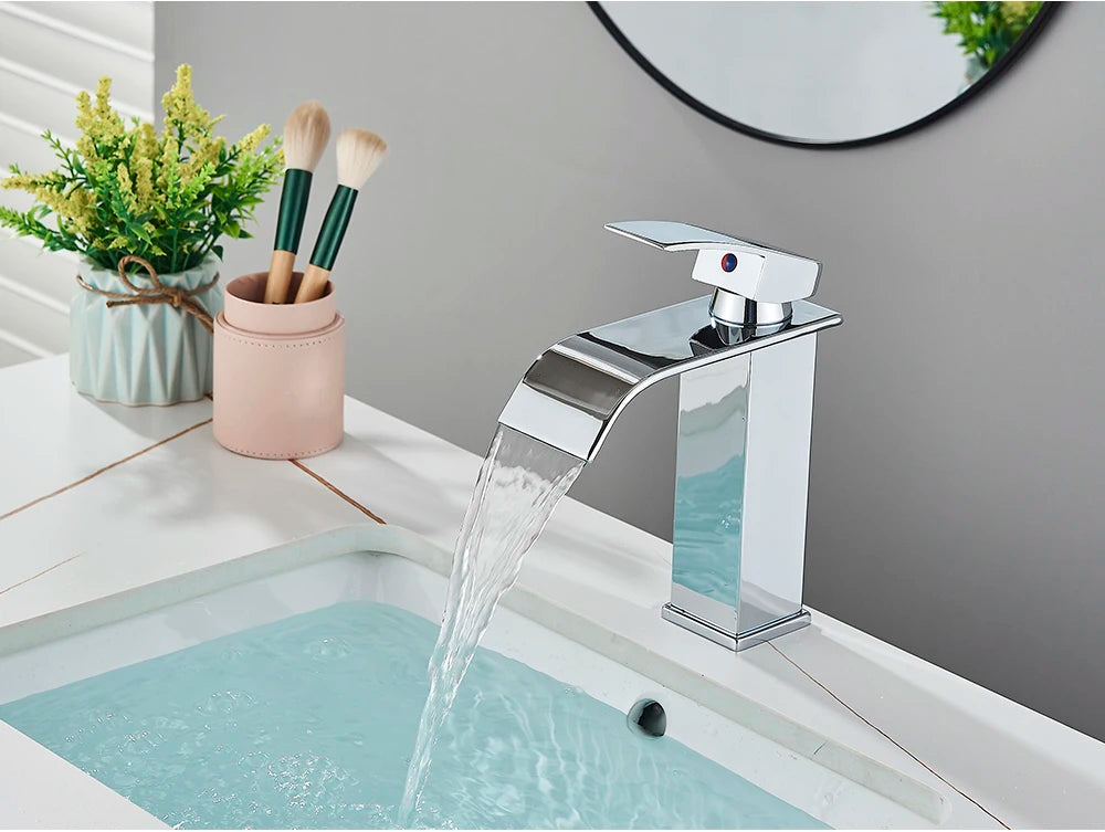 Brushed Gold Waterfall Bathroom Sink Faucet Mixer - Smarsty