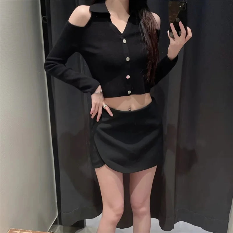 MUJER 2025 Black Mini Skirt Shorts Woman Fashion Asymmetric Skort For Women High Waist Short Skirts Woman Summer Casual Shorts - Smarsty