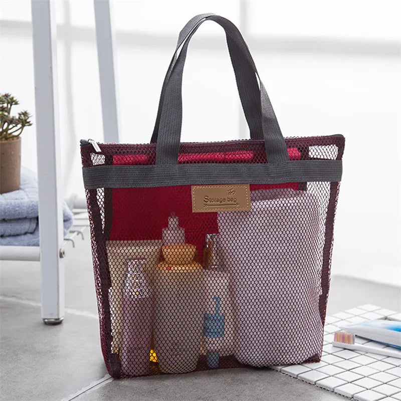 Mesh Makeup Toiletry Storage Bags Handbags Portable Travel Washing Body Shower Tools Organizer Hanging Cosmetic Organizer Pouch - Smarsty