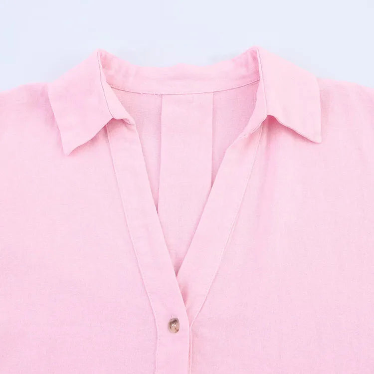 HipSeam Wide Sleeved Shirt Women Spring Asymmetric Hem Button Women's Shirts Simple Lady Johnny Collar Linen Shirts & Blouses - Smarsty