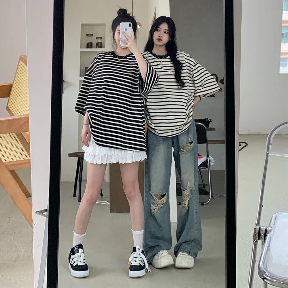 American Retro Hole-punched Jeans Women High Waist Straight-crotch Loose Slim Design High-street Vibe Wide-legged Dragging Pants - Smarsty