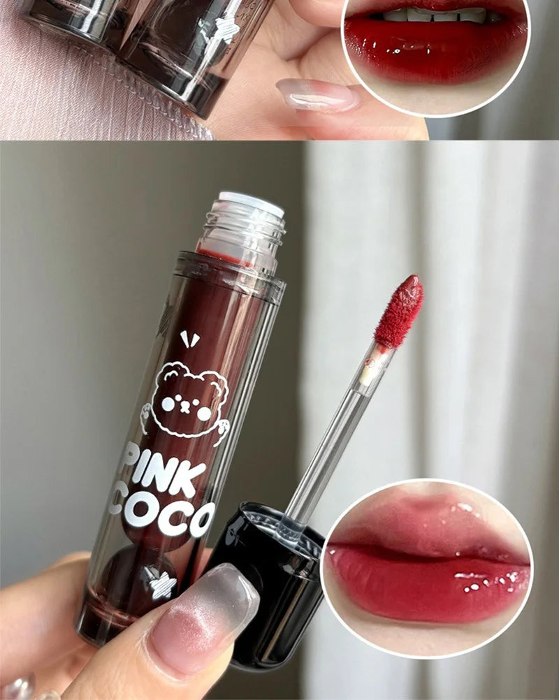 Pinkcoco Bear Doodle Mirror Lip Glaze Long Lasting Shine - Smarsty