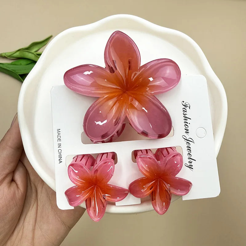 Bohemian Plumeria Hair Claw Clips Set Lightweight Beach - Smarsty