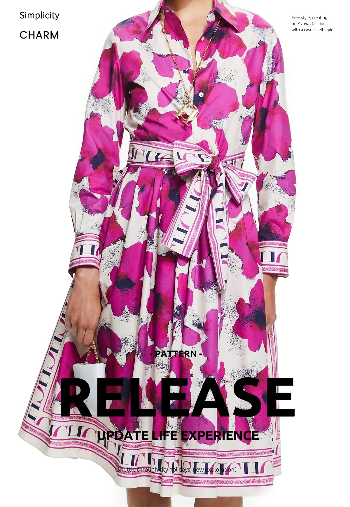 CHCH Women's Dress New Long sleeved Shirt Long Skirt Flower Print Party Dress - Smarsty