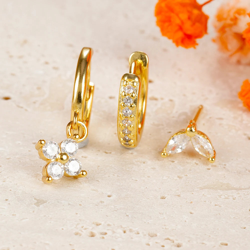 Green Zircon Flower Dangle Earrings Set for Women Fashion Jewelry - Smarsty